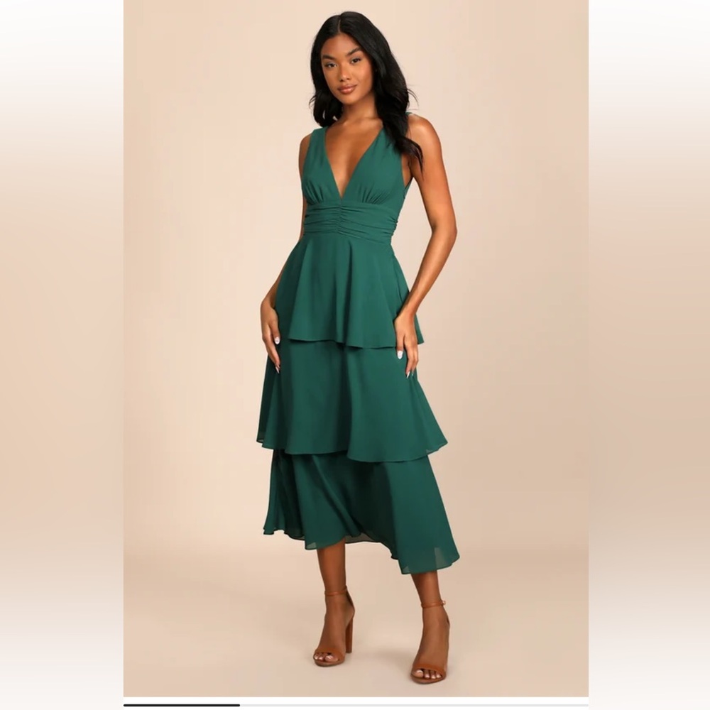 Lulu's Deep Green Layered Midi Dress